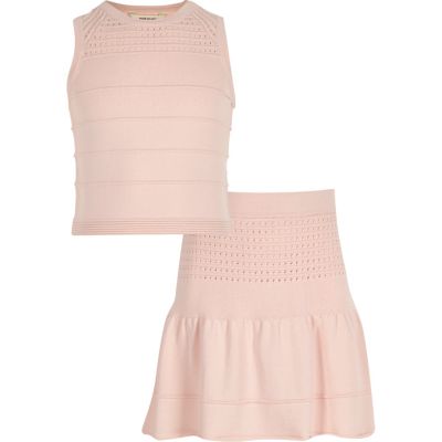 Girls pink knitted top skirt co-ord outfit